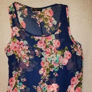 Blue Floral Sheer Tank.  Small.